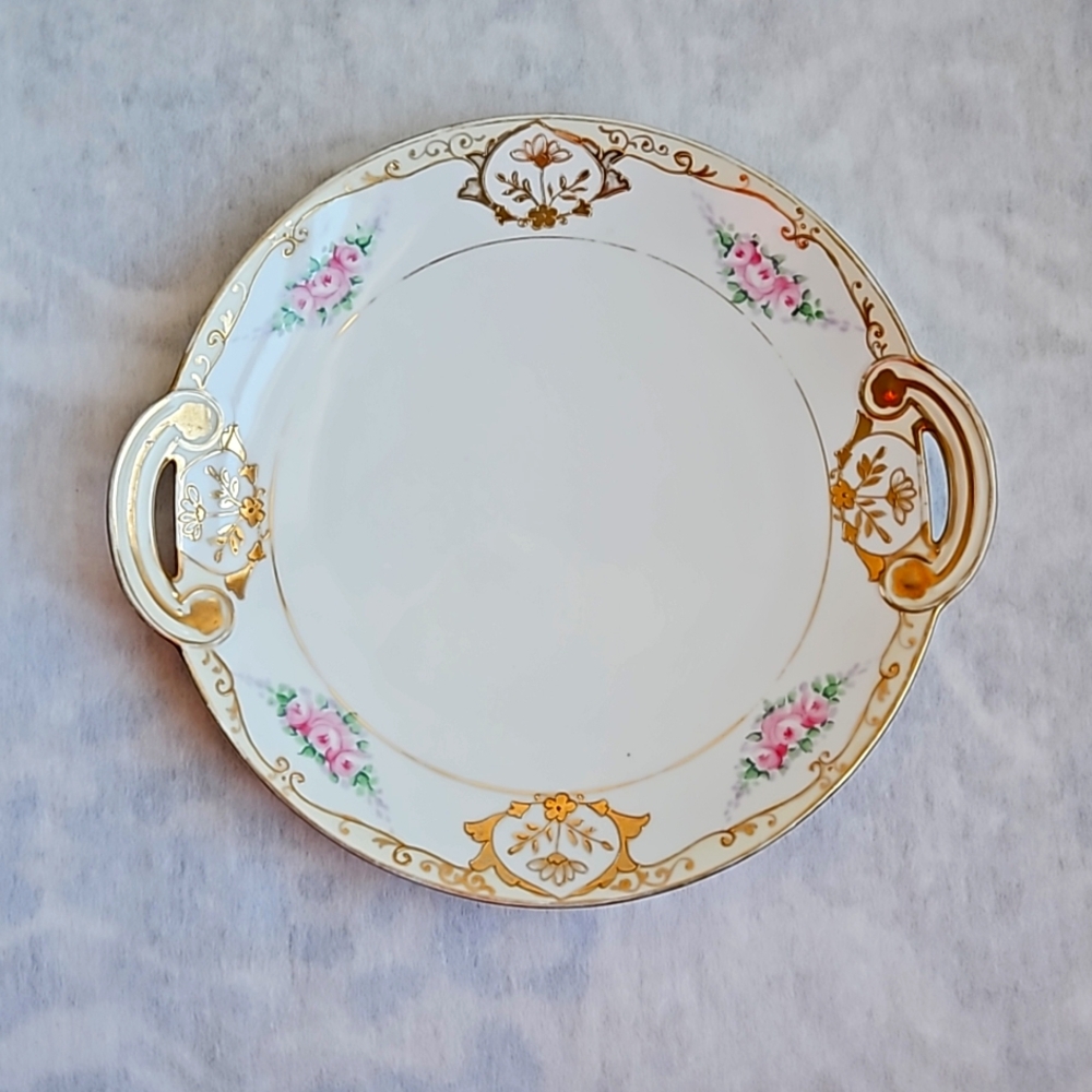Vintage Nippon Golden Hand Painted 9" Shallow Bowl, Tray